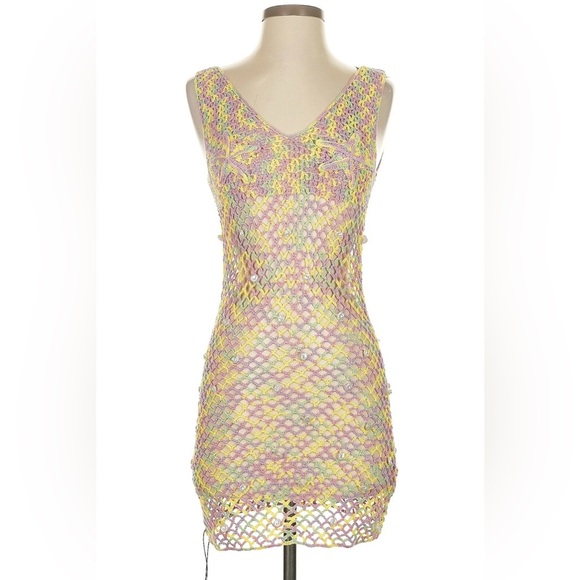 NWT Lovers and Friends Pippo Crochet Mini Dress in Pink - swim coverup - XS - Picture 4 of 7